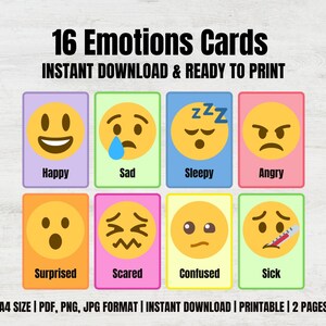 Emotionen Karteikarten | 16 ausdruckbare Montessori Karten für Kinder, Kleinkinder & Vorschulkinder | Kindergarten Homeschooling Ressourcen | Erzieherkarten
