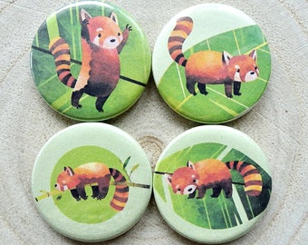 Red Panda Badges, 25mm Button Badges, Button Badges, Cute Red Panda Badges, Red Panda Button Badges, Set of 4 Badges, Kids Badges, Party Bag