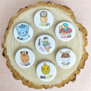 Kawaii Badge, 25mm Badges, Button Badges, Set van 4, Cute Badge Set, Badges voor Kinderen, Geschenken voor Kinderen, Geschenken voor Meisjes, Dierlijke Badges