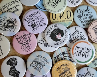 Book Lover Button Badges: Slogan Pin Badges (25mm) - Etsy