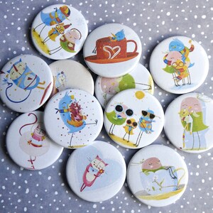 Badge d’oiseau, badge de chat, badge d’épingle d’oiseau, badge d’épingle de chat, badges mignons, badges de bouton, badges de 25 mm, ensemble de badges, cadeaux pour elle, cadeaux pour enfants