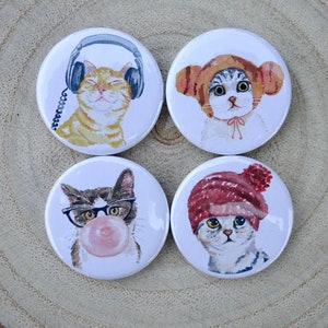 Cat Badges, Button Badge, 25mm Button Badge, Cute Badges, Set of 4, Cat Badges, Button Badge Set, Button Badge Pin, Cute Cats