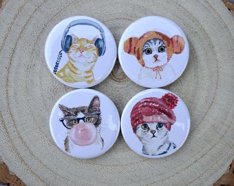 Cat Badges, Button Badge, 25mm Button Badge, Cute Badges, Set of 4, Cat Badges, Button Badge Set, Button Badge Pin, Cute Cats