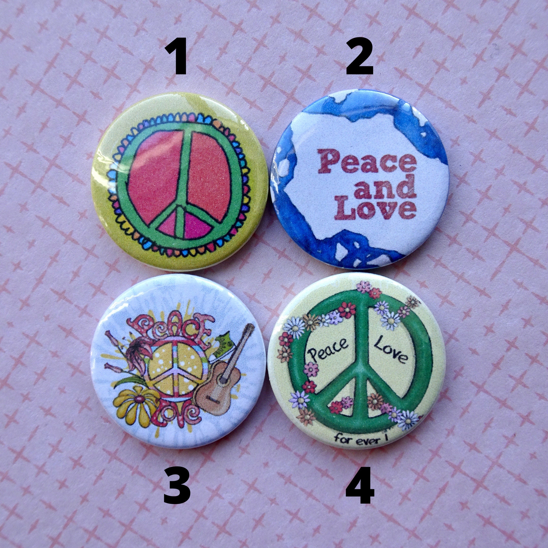 Peace and love-flowers 3-25mm button badge pin 