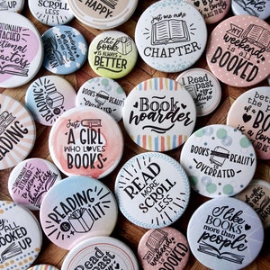 Book Badges, Button Badges, Book Club Gifts, Book Club, Gifts for Book Lovers, Gifts for Bookworms, Gifts for Librarians
