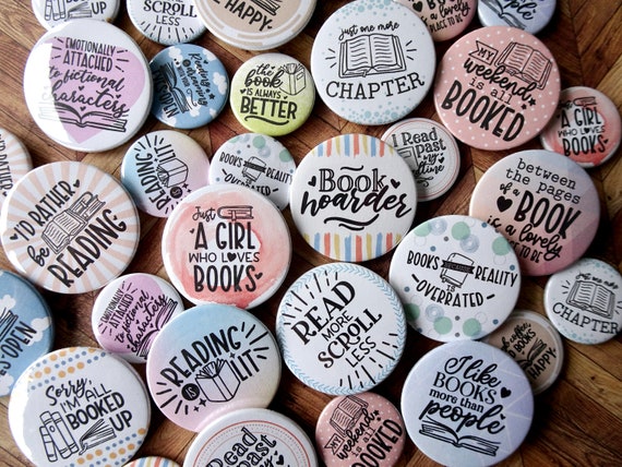 Book Badges, Button Badges, Book Club Gifts, Book Club, Gifts for Book  Lovers, Gifts for Bookworms, Gifts for Librarians 