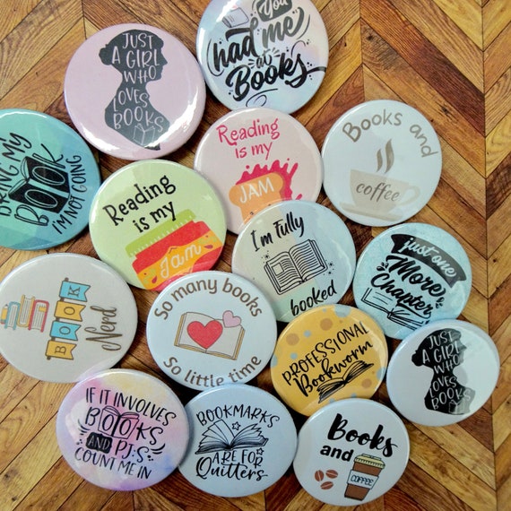 Book Badges, Button Badges, Book Club Gifts, Book Club, Gifts for Book  Lovers, Gifts for Bookworms, Gifts for Librarians 