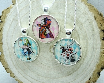 Alice in Wonderland, Alice in Wonderland Necklace, We're All Mad Here, Queen of Hearts, The White Rabbit, Lewis Carroll, Gifts for Women