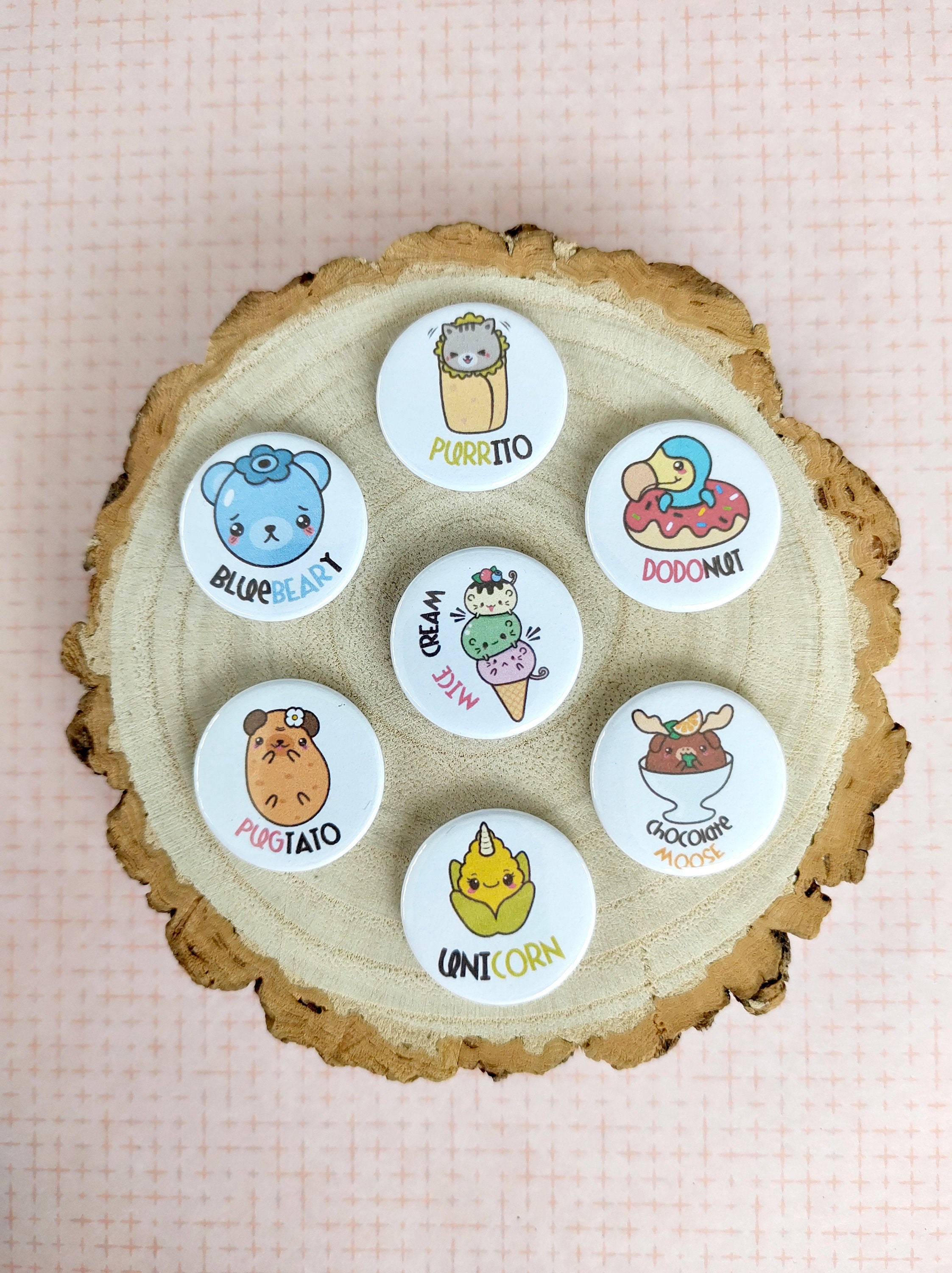 Kawaii Badge, 25mm Badges, Button Badges, Set of 4, Cute Badge Set ...