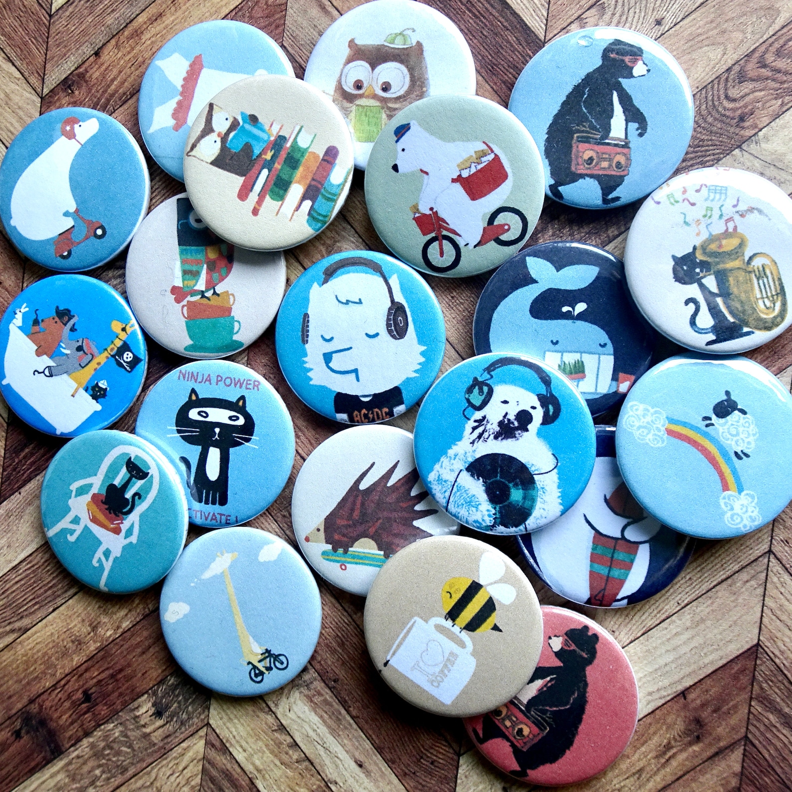 Cute Badges, Funny Badges, Button Badges, 25mm Badges, Set of Badges