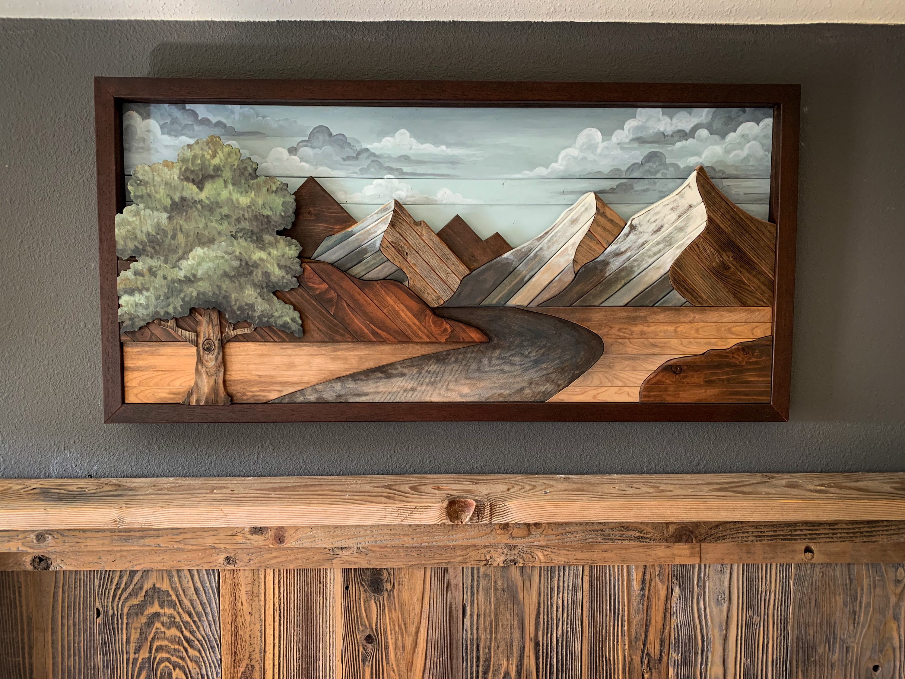 Mountain wall art panel wood mountain wall art hanging wood Etsy