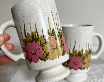 Speckle-Glazed Pedestal Mug with Floral Motif