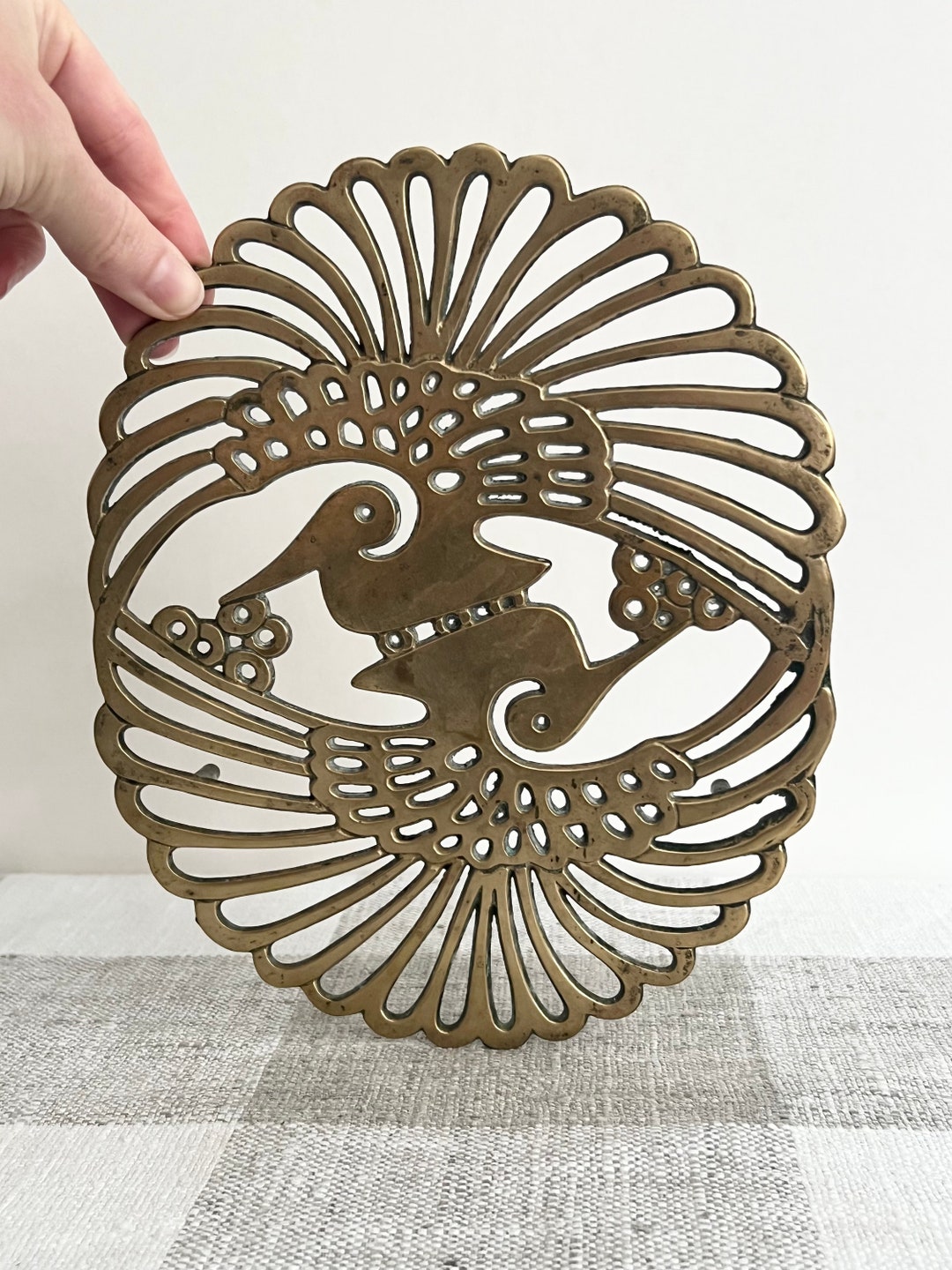 Solid Brass Double Peacock Footed Trivet Etsy