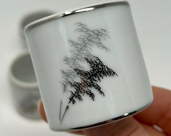 Fukagawa Hand-Painted Silver Bamboo Napkin Rings
