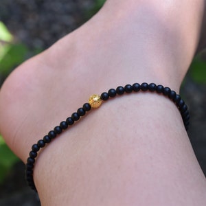 Natural Black Onyx Beaded Anklet | Sterling Silver Lobster Lock 925 | Trendy Beads | Natural Black Onyx |