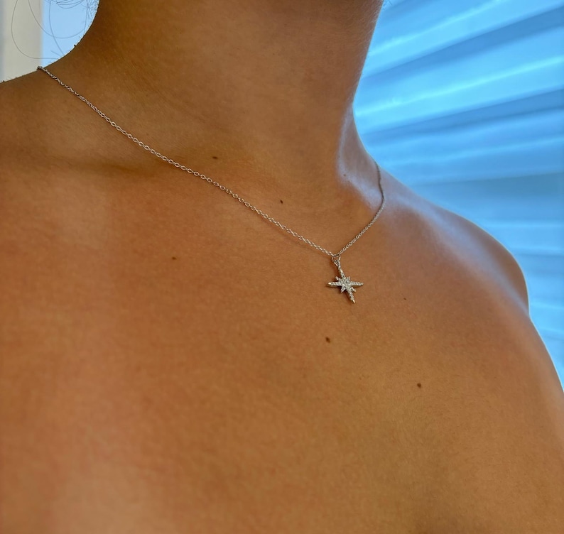 CZ Bezel Star Necklace, Silver main image 1