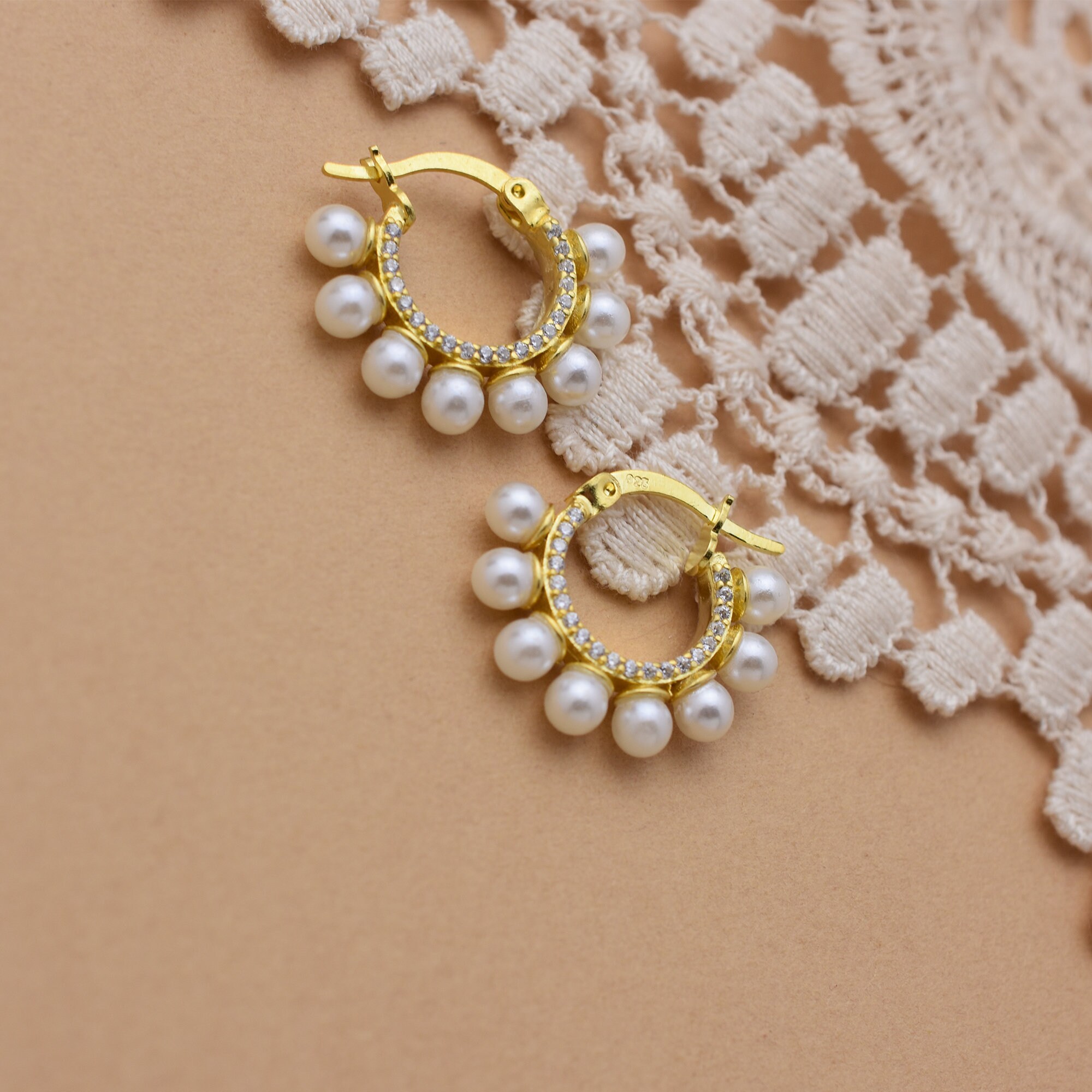 SILVER925 PEARL HOOP EARRINGS /シルバー/ピアス Pearl CZ Hoop Earrings | Sterling Silver 925 | Snap Backs - Etsy