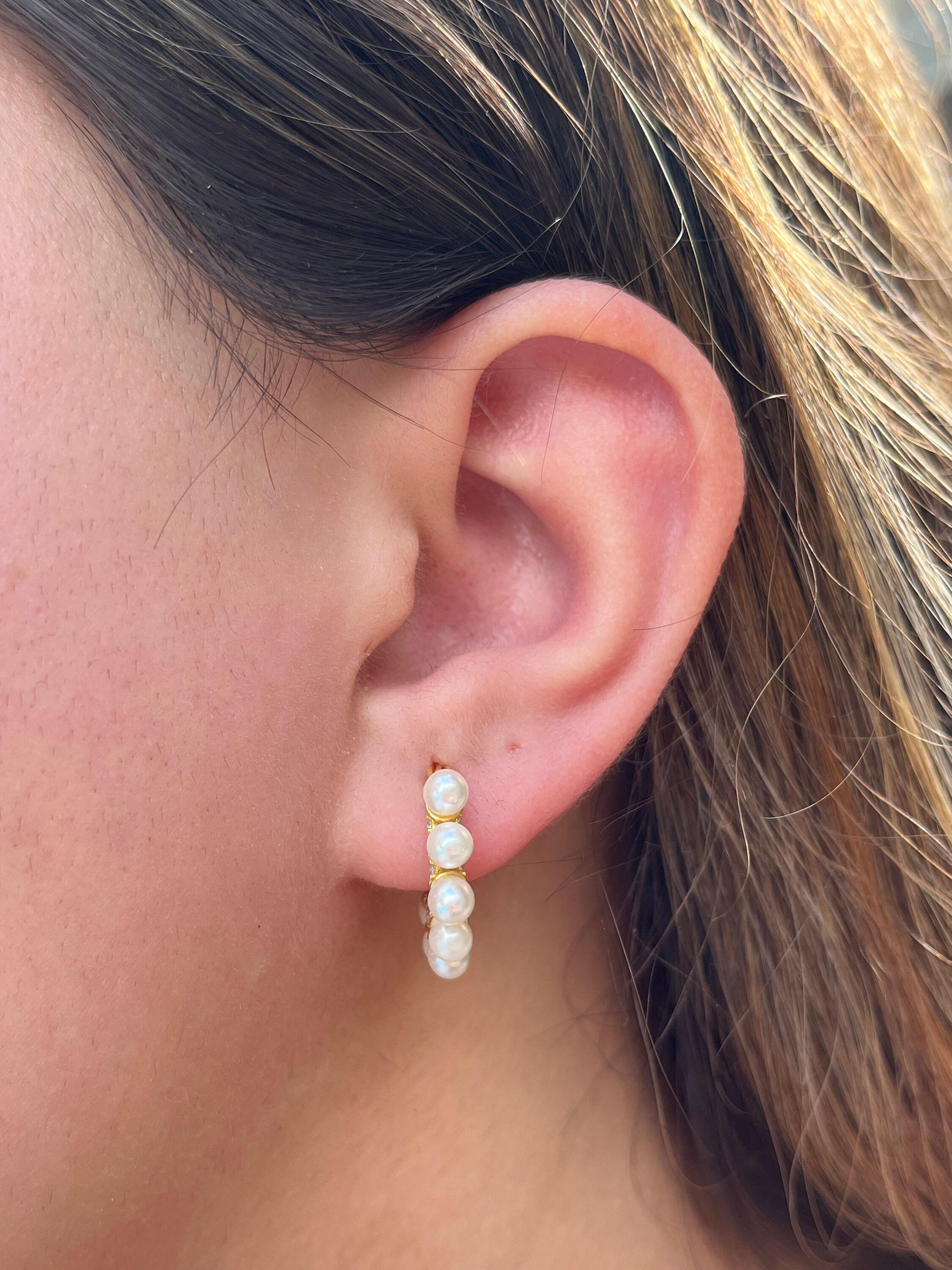 SILVER925 PEARL HOOP EARRINGS /シルバー/ピアス Pearl CZ Hoop Earrings | Sterling Silver 925 | Snap Backs - Etsy