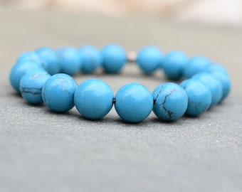 Bracelet Perles Howlite Turquoise 8 Mm - Fabriqué En France - Neuf Avec étiquettes
