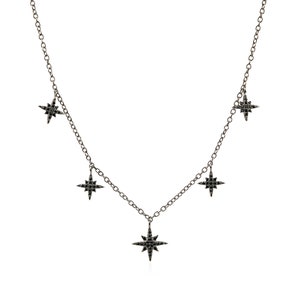 Necklace with 5 pendants in the shape of stars with black cubic zirconias