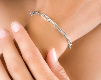 Silver Link Chain Bracelet ~ Dainty Paperclip Bracelet in 925 Sterling Silver, Silver Chain, Minimalist Jewelry ~ Gift for Her