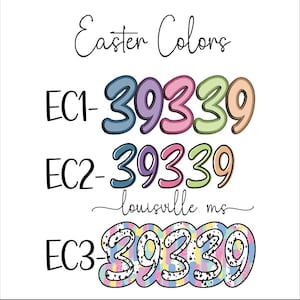 May include: Easter Colors design with the text "EC1-39339", "EC2-39339", and "EC3-39339" with the text "louisville. ms" in between the second and third lines.