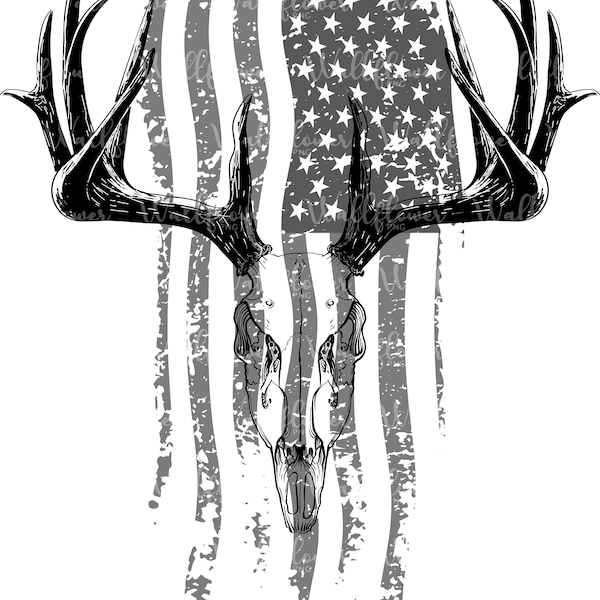 Deer Skull American Flag Digital Design, Hunting Sublimation Design (PNG ONLY)