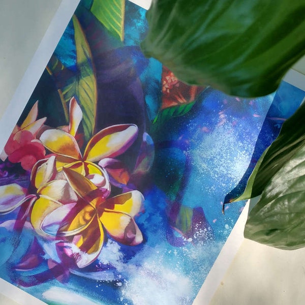 Kunstdruck Frangipani Blumen Gemälde