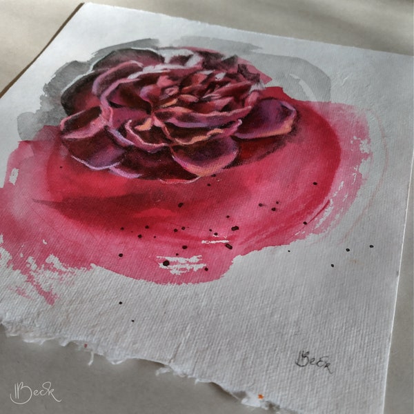 Original Gemälde Blume auf Papier Geschenk Valentinstag Muttertag Jahrestag