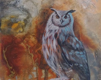 Eagle Owl original painting mixed media