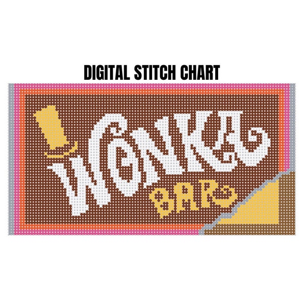 Willy Wonka Chocolate Bar, cross stitch pattern modern, needlepoint canvas, chart, candy gift for kids, cooking gift for women, christmas