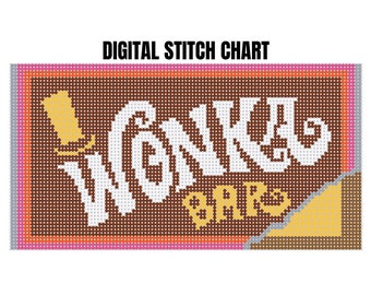 Willy Wonka Chocolate Bar, cross stitch pattern modern, needlepoint canvas, chart, candy gift for kids, cooking gift for women, christmas