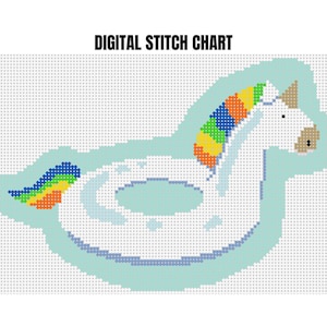 pool float needlepoint chart, rainbow unicorn birthday, swimming pool floats, summer needlepoint beach, needlepoint canvas pattern,