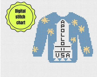 apollo 11 sweater, the shining needlepoint, horror needlepoint, plastic canvas pdf, cross stitch pattern,