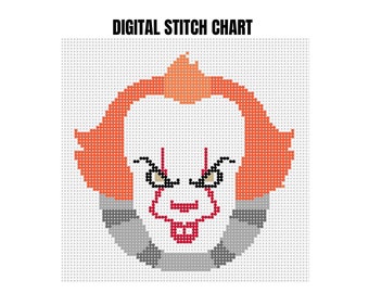 plastic canvas pdf, haunted cross stitch pattern, needlepoint canvas chart, halloween needlepoint, pennywise, clown needlepoint,