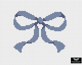 bow needlepoint canvas, grandmillenial nursery needlepoint, blue and white, coquette bow, romancecore decor, preppy needlepoint patterns