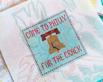 hand painted needlepoint canvas, its always sunny in philadelphia, liberty bell, its a philly thing, christmas ornament gift