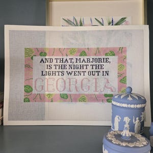 funny needlepoint pillow with sayings, designing women, julia sugarbaker, handpainted needlepoint canvas sayings,