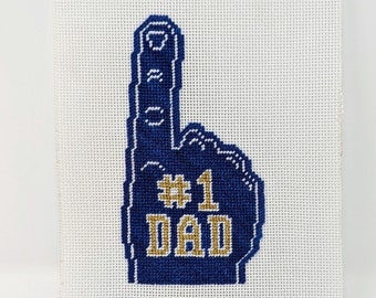 number one dad needlepoint canvas, fathers day gift from daughter, new dad gift, needlepoint gifts for men, gift for sports fan, foam finger
