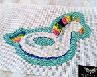 needlepoint canvas, Rainbow Unicorn birthday, Pool Floats, unicorn needlepoint, best friend gift, lake house gift, christmas ornament