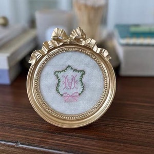 hand painted needlepoint ornament custom monogram design, personalized, wedding pillow for ring, heirloom era, christmas ornament