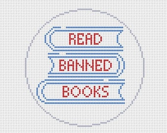 needlepoint canvas, read banned books, librarian gifts, reader gifts, bookish gifts, cute christmas gifts for book lovers, vote needlepoint