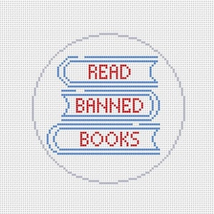 needlepoint canvas, read banned books, librarian gifts, reader gifts, bookish gifts, cute christmas gifts for book lovers, ornament for