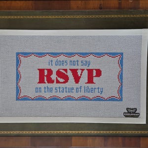 RSVP statue of liberty, handpainted needlepoint canvas, resist needlepoint canvas, pillow, clueless needlepoint, vote needlepoint image 3