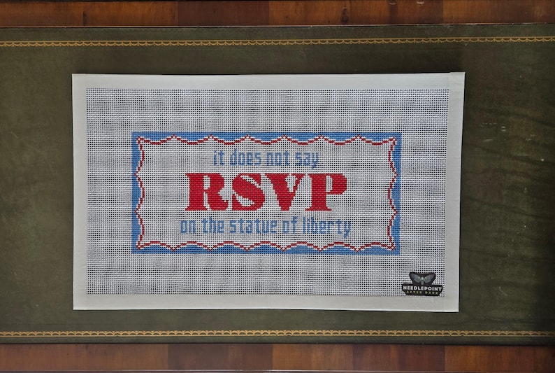 RSVP statue of liberty, handpainted needlepoint canvas, resist needlepoint canvas, pillow, clueless needlepoint, vote needlepoint image 3