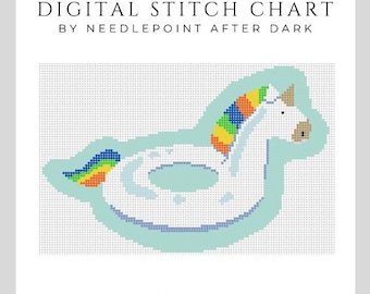unicorn pool float, needlepoint chart, needlepoint pattern, needlepoint ornament, cute needlepoint, beach needlepoint, summer needlepoint