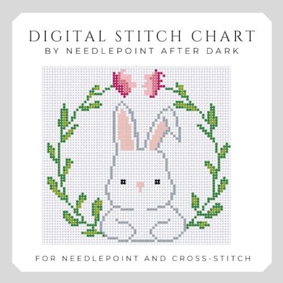 digital needlepoint chart beginner, easter bunny needlepoint canvas, cute cross stitch pattern, needlepoint pillow, gifts for needlepointers