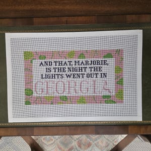 funny needlepoint pillow with sayings, designing women, julia sugarbaker, handpainted needlepoint canvas sayings, needlepoint gifts