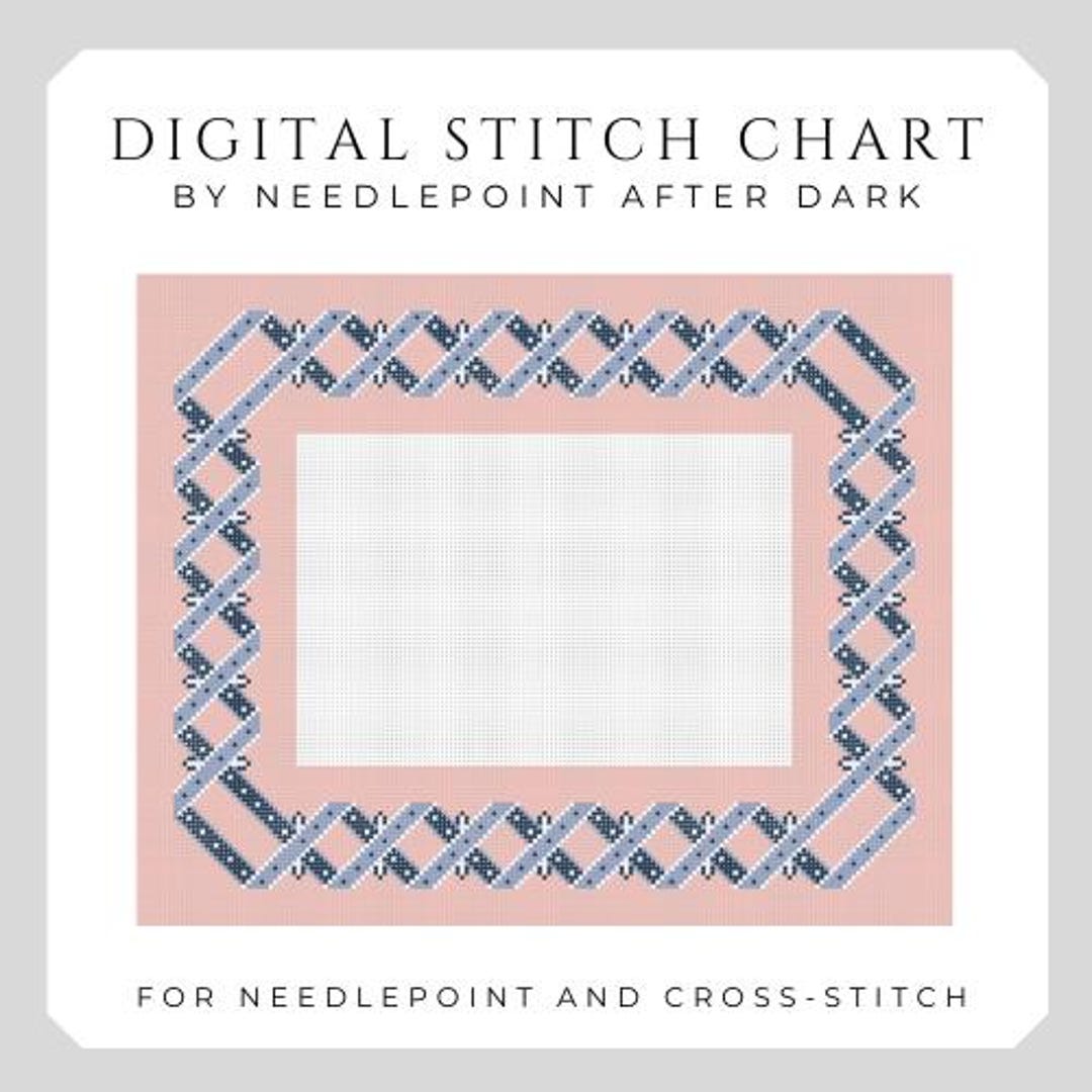 Pink Ribbon Picture Frame, Digital Needlepoint Chart, Cute Cross Stitch ...