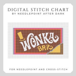 christmas needlepoint chart, Willy Wonka Chocolate Bar, cross stitch pattern modern,  candy gift for kids, cooking gift for women, christmas